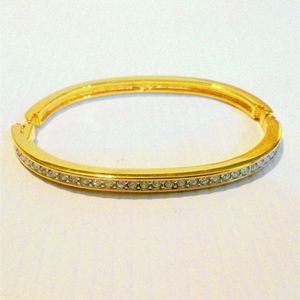 Swarovski Gold Tone Clear Pave Rhinestone Hinged Bangle Bracelet